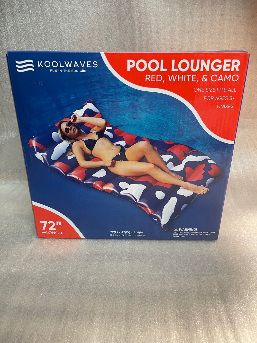 KoolWaves Red, White & Camo Pool Lounger, Unisex 72” Long.